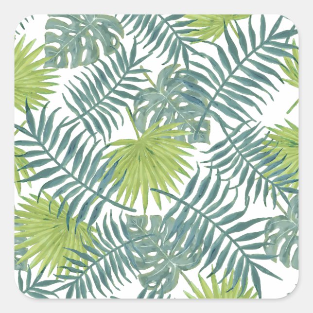 Palm Tree Fronds Painting Hawaiian Square Sticker (Front)