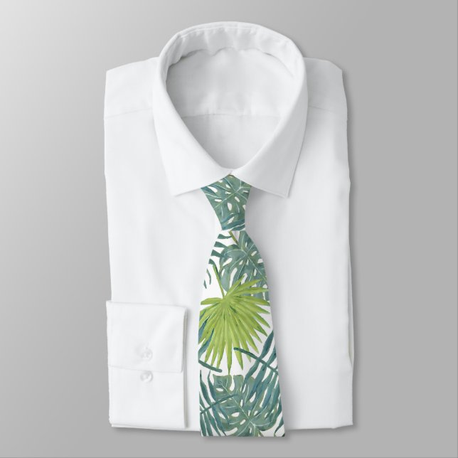 Palm Tree Fronds Painting Hawaiian Tie (Tied)