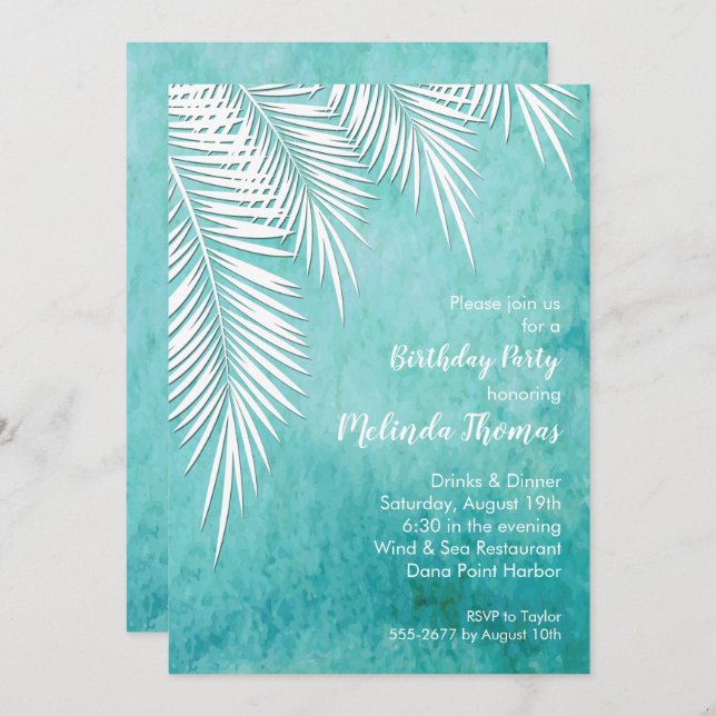Palm Tree Fronds Tropical Birthday Invitations (Front/Back)