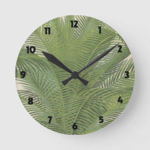 Palm tree fronds vintage botanical round clock