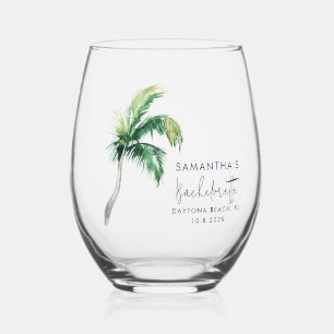 Palm Tree Girls Weekend Coastal Bachelorette Party Stemless Wine Glass