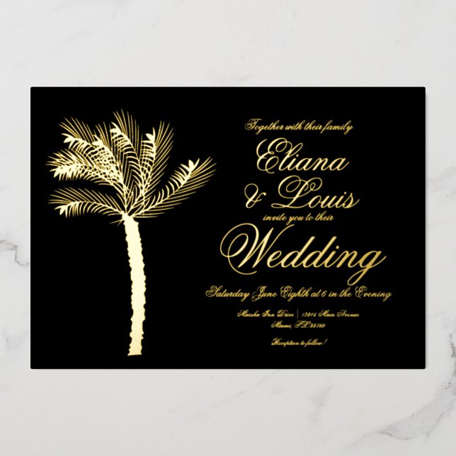 Palm Tree Gold Black Summer Wedding Pressed  (Front)