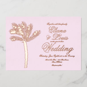 Palm Tree Gold Summer Pink Wedding Pressed