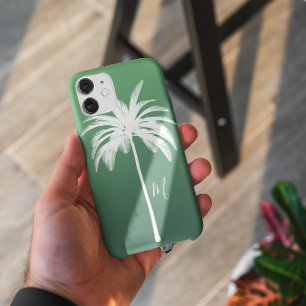 Palm Tree Green White Tropical Elegant Monogram  iPhone 12 Pro Case