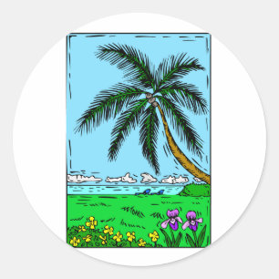 Palm Tree Growing Classic Round Sticker