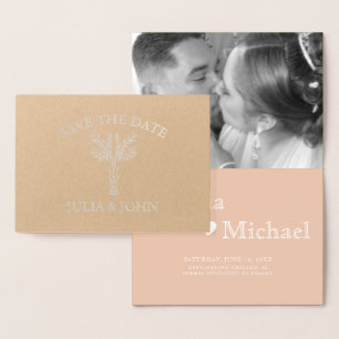 Palm Tree Hand-Drawn Letters Heart Save the Date  Foil Card