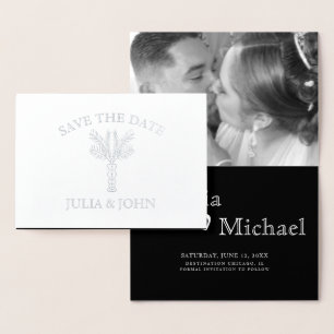 Palm Tree Hand-Drawn Letters Save the Date   Foil Card
