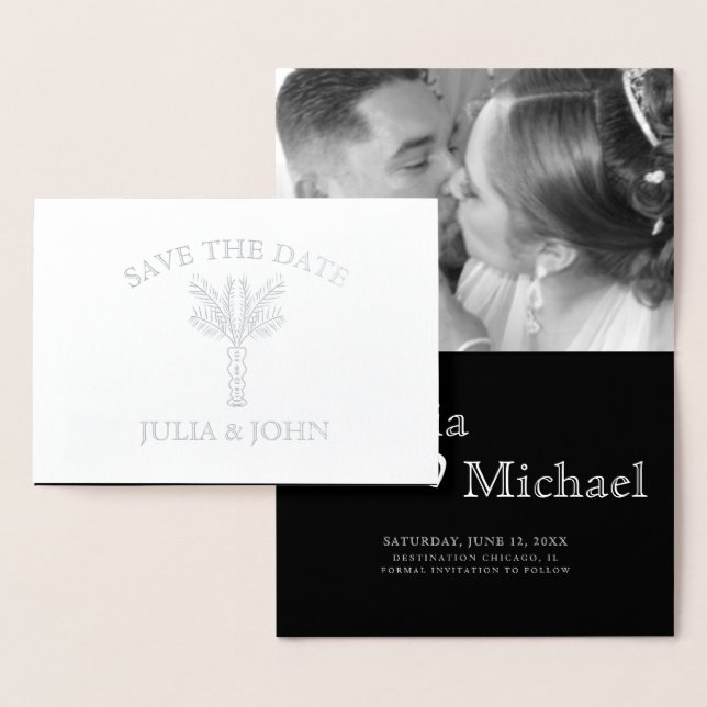 Palm Tree Hand-Drawn Letters Save the Date   Foil Card (Display)
