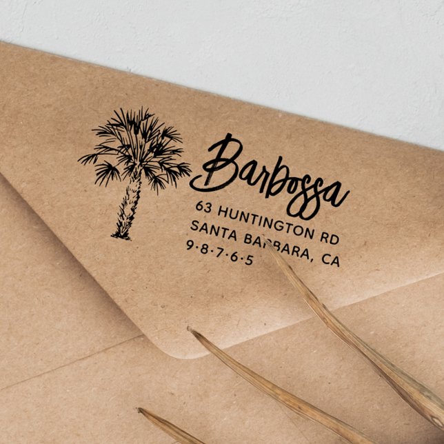 Palm Tree Handwriting Family Name Return Address Rubber Stamp (Palm Tree Handwriting Family Name Return Address Rubber Stamp)