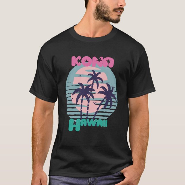 Palm tree Hawaii Kona Vacation Beach Ocean T-Shirt (Front)