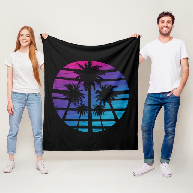 Palm Tree Hawaiian Beach Summer Vacation Fleece Blanket (In Situ)