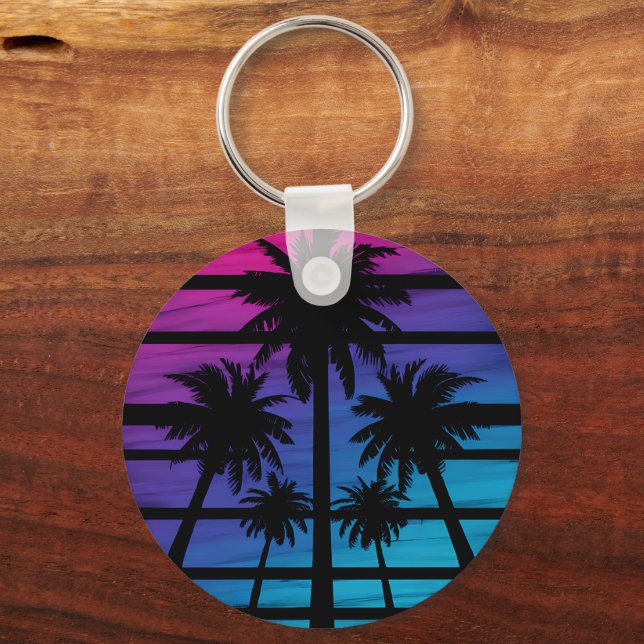 Palm Tree Hawaiian Beach Summer Vacation Key Ring (Front)