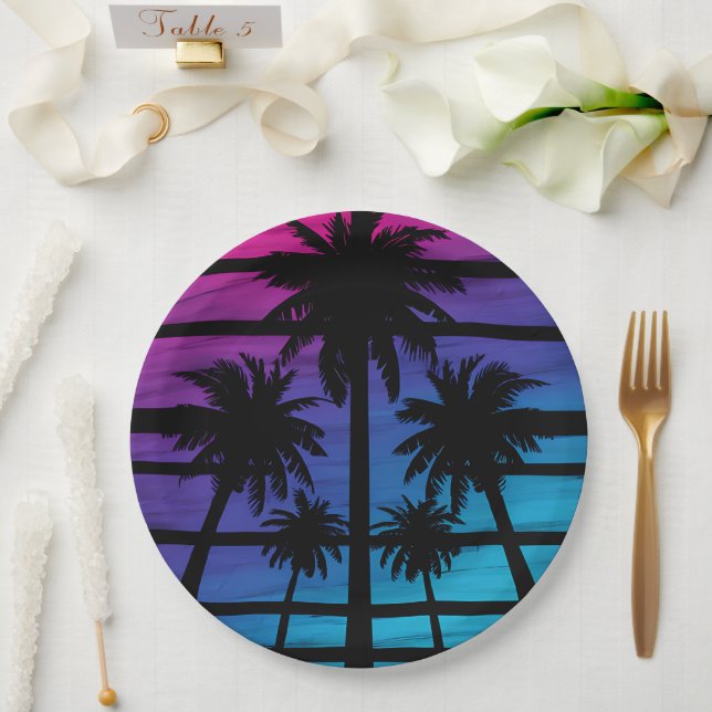Palm Tree Hawaiian Beach Summer Vacation Paper Plate (Wedding)