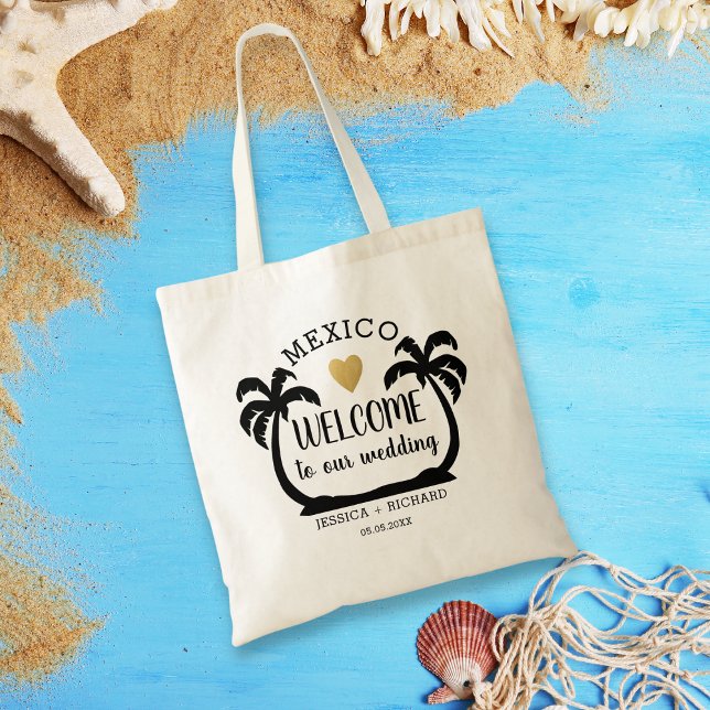 Palm Tree Heart Mexico Destination Wedding Welcome Tote Bag (Creator Uploaded)