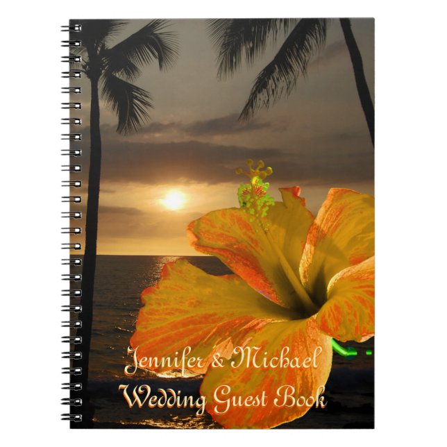 Palm Tree Hibiscus Tropical Wedding Guest Book (Front)