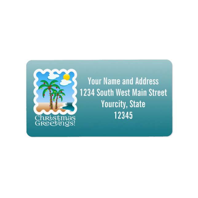 Palm Tree Holiday Lights Beach Christmas Label (Front)