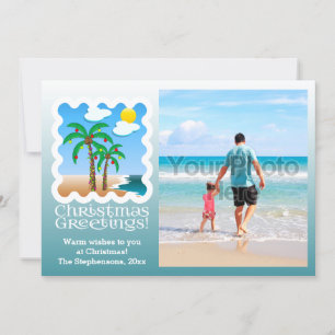 Palm Tree Holiday Lights Beach Christmas Photocard Card