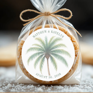 Palm Tree Island Destination Green Wedding Classic Round Sticker