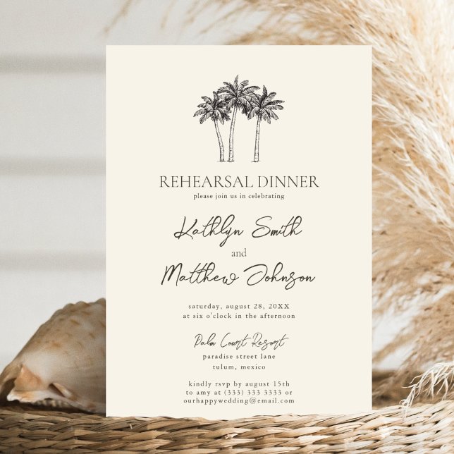 Palm Tree Ivory Minimalist Rehearsal Dinner Invitation (Creator Uploaded)