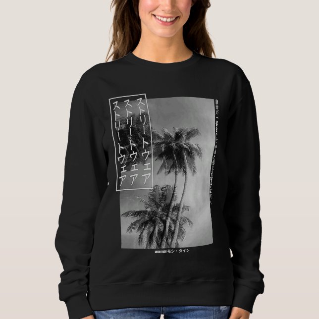 Palm Tree Japanese Streetwear Aesthetic Graphic Sweatshirt (Front)