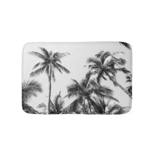 Palm Tree Leaf Black White Bath Mat