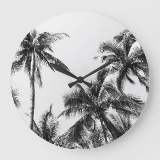 Palm Tree Leaf Black White Large Clock