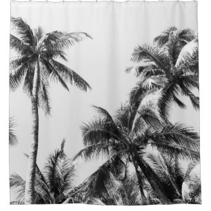 Palm Tree Leaf Black White Shower Curtain