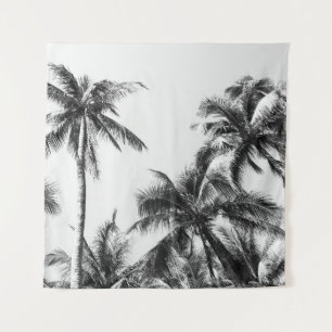Palm Tree Leaf Black White Tapestry