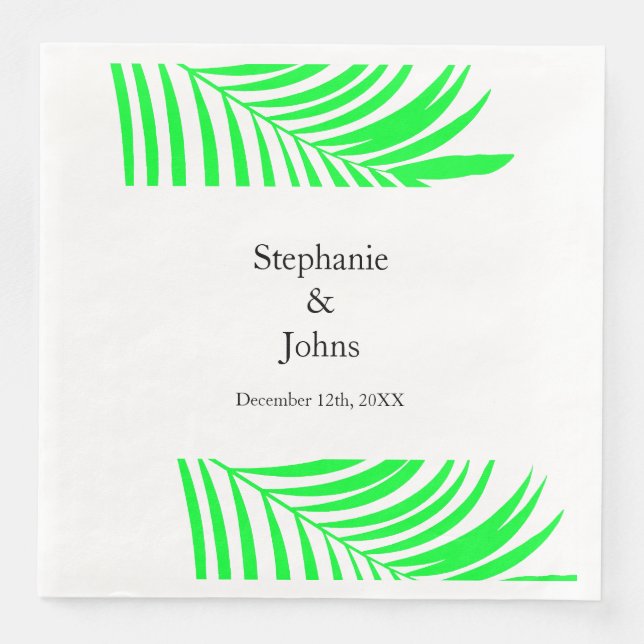 Palm Tree Leaf Green Leaves Elegant Wedding Napkin (Front)