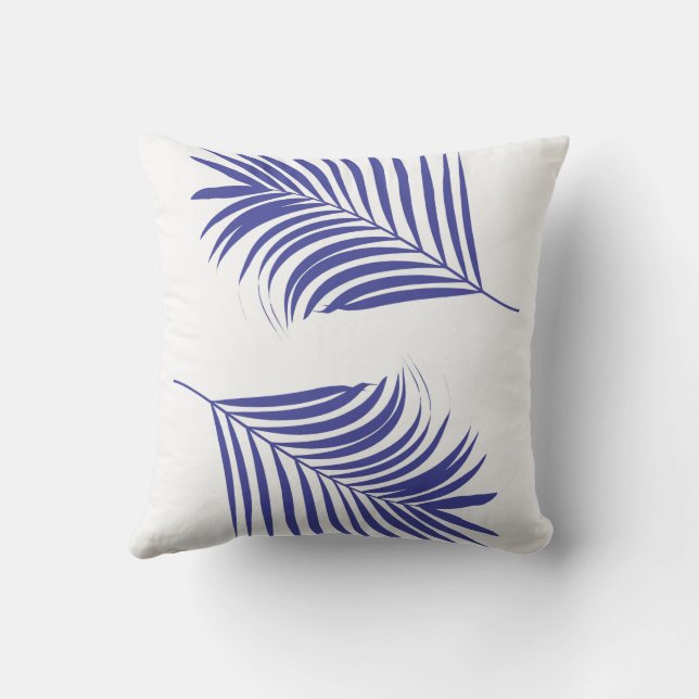 Palm Tree Leaf Orange Blue Tropical Coastal Beach Cushion (Back)