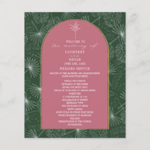 Palm Tree Leaf Pink & Green Wedding Program