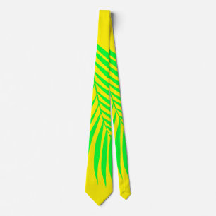 Palm Tree Leaf Tropical Neon Yellow Green Abstract Tie