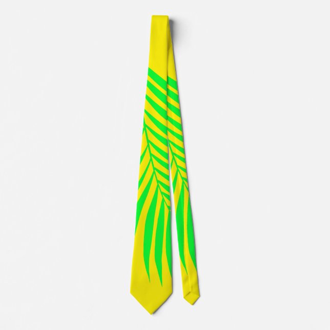 Palm Tree Leaf Tropical Neon Yellow Green Abstract Tie (Front)