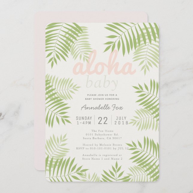 Palm Tree Leaves Aloha Baby Shower Invitation (Front/Back)