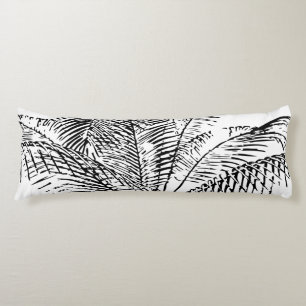 Palm Tree Leaves Black & White Abstract Pattern Body Cushion