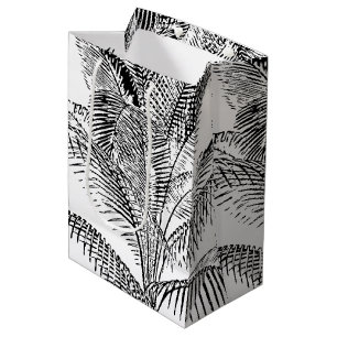 Palm Tree Leaves Black & White Abstract Pattern Medium Gift Bag