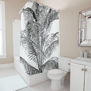 Palm Tree Leaves Black & White Abstract Pattern  Shower Curtain