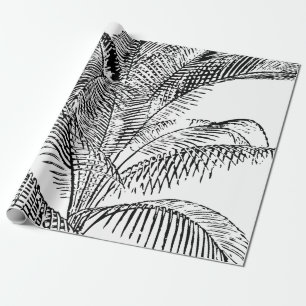 Palm Tree Leaves Black & White Abstract Pattern  Wrapping Paper