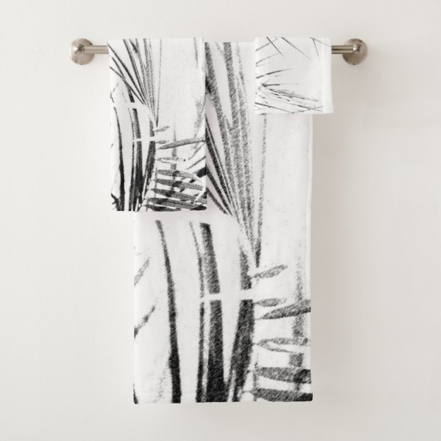 Palm Tree Leaves Minimalism Sketch Bath Towel Set (Insitu)