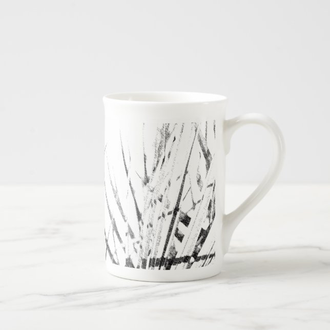 Palm Tree Leaves Minimalism Sketch Bone China Mug (Right)