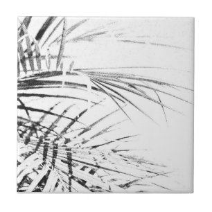 Palm Tree Leaves Minimalism Sketch Ceramic Tile