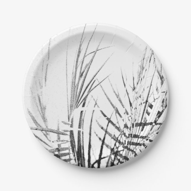 Palm Tree Leaves Minimalism Sketch Paper Plate (Front)