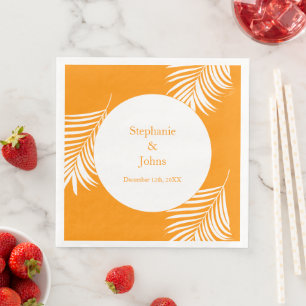 Palm Tree Leaves Orange Art Tropical Cool Wedding Napkin