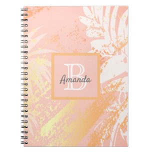 Palm tree leaves rose gold monogram notebook
