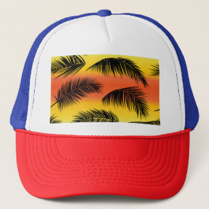 Palm tree leaves: seamless pattern. trucker hat