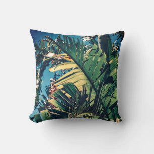 Palm Tree Leaves Sun Rays Blue Green Cushion