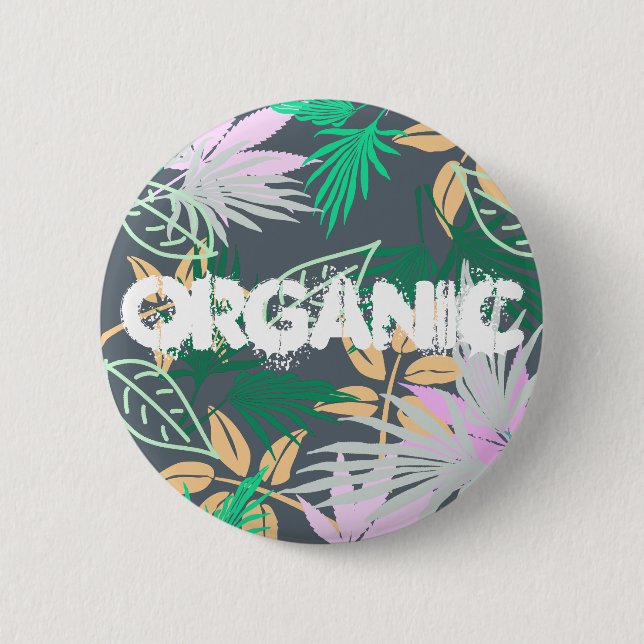 Palm Tree Leaves Tropical Pattern Button Pin (Front)