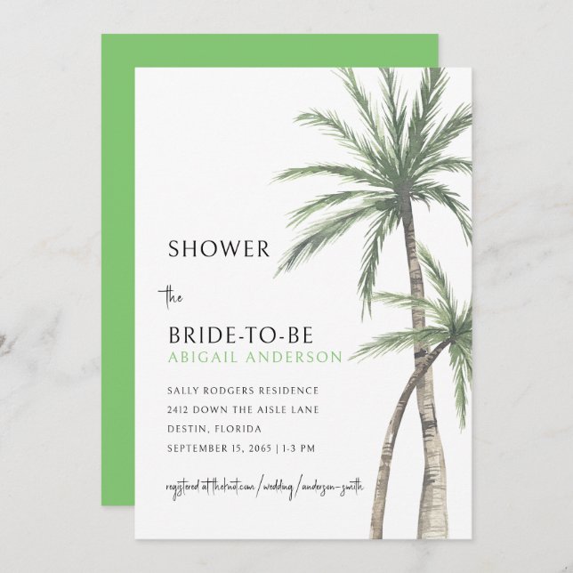 Palm Tree Lime Green Bridal Shower Invitation (Front/Back)