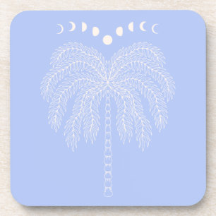 Palm tree line drawing white lilac moon phases  coaster