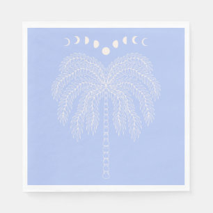Palm tree line drawing white lilac moon phases napkin